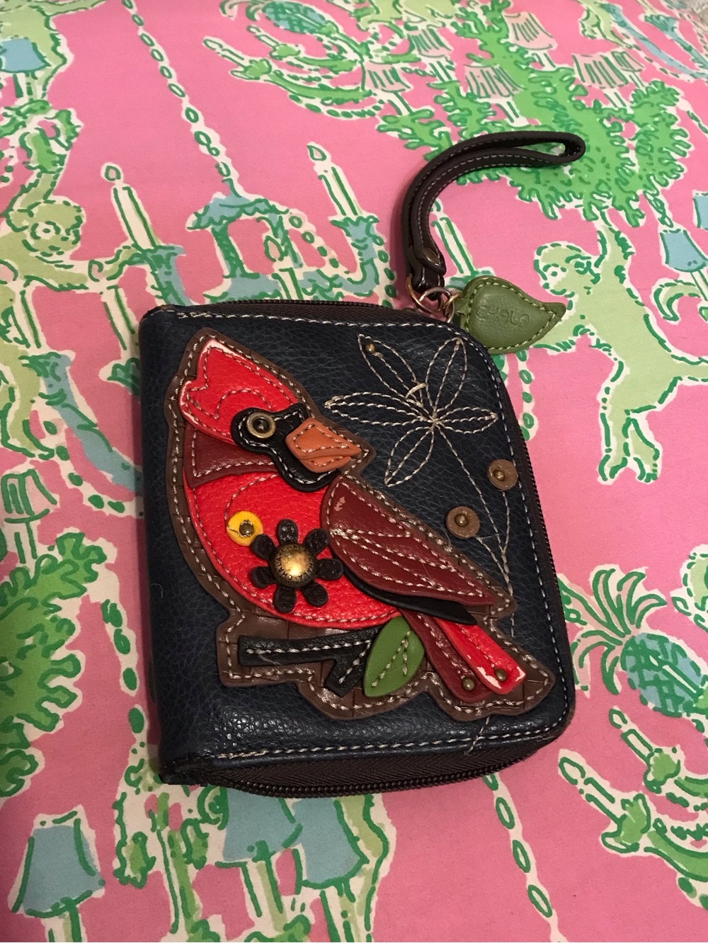 Chala wristlet wallet Cardinal embroidered textural